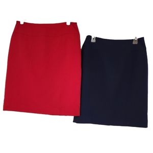 Two Worthington Skirts - Red and Navy Blue - Size 8